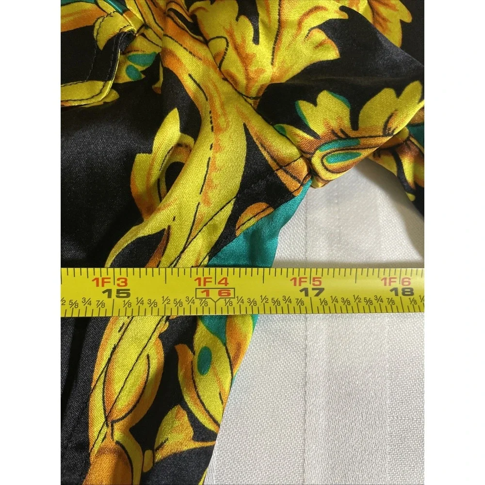 CACHE SILK GOLD BAROQUE  PRINT , BUTTON UP COLLARED SHIRT BLOUSE Women's Size XS